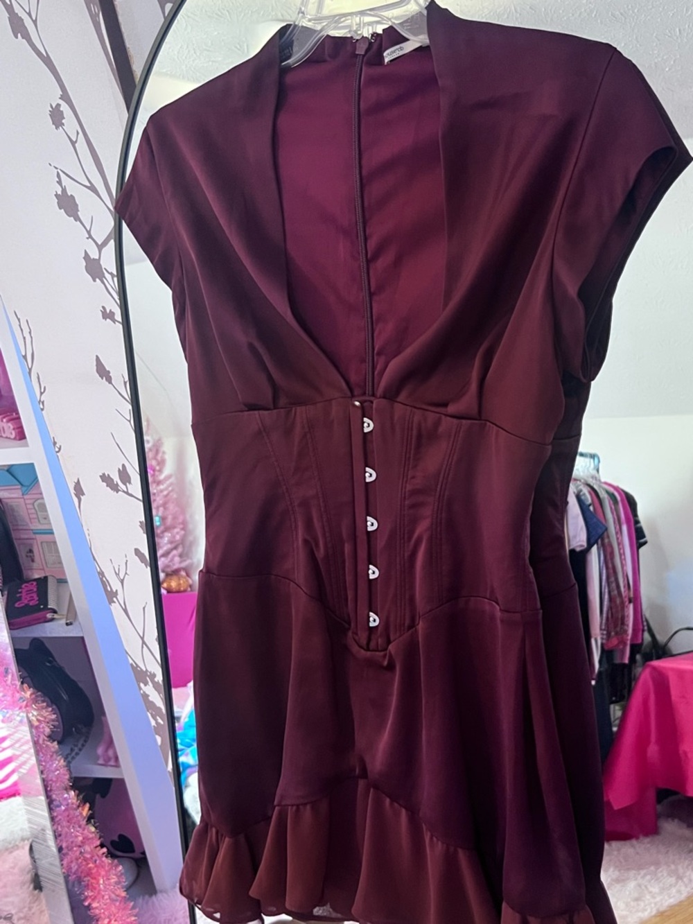 House of CB TIANNA Wine Red Ruffle Corset Dress - Picture 3 of 7